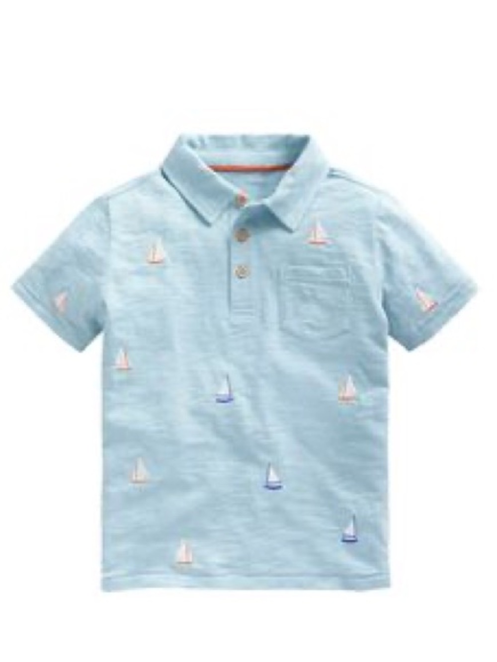 Mini Boden Boys Short Sleeve Blue Sailboat Embroidery Nautical Polo Shirt. 7-8.